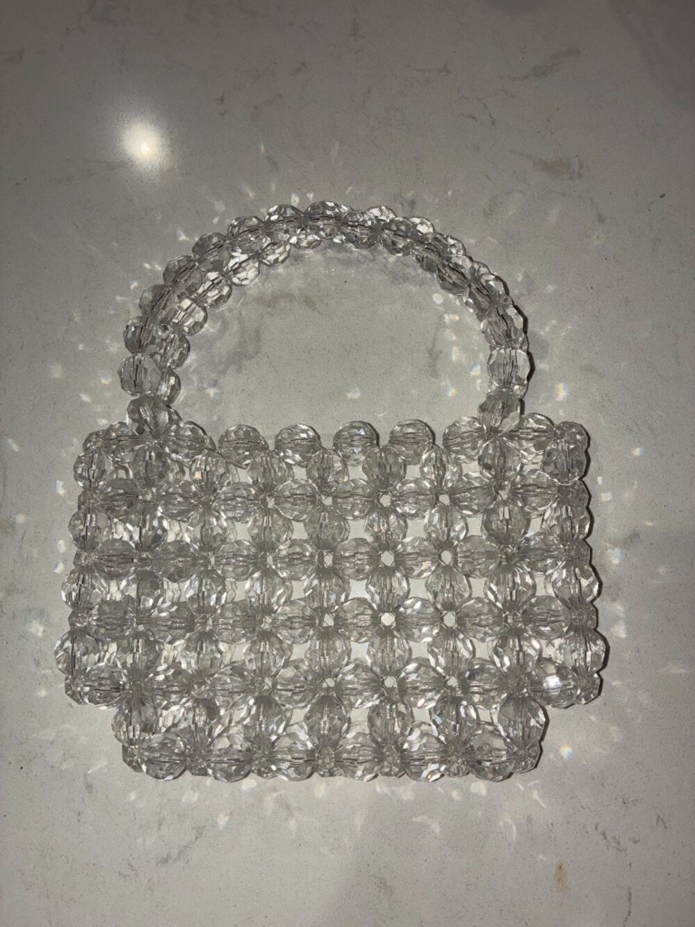 Clear Faceted Beaded Mini Handbag Acrylic Crystal Look Top Handle Purse Y2K
